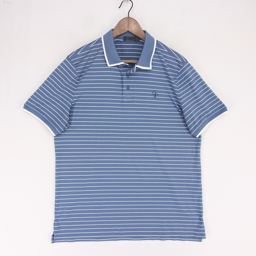 G FORE Polo Shirt Mens L Blue Striped Calusa Pines Golf Club Short Sleeve